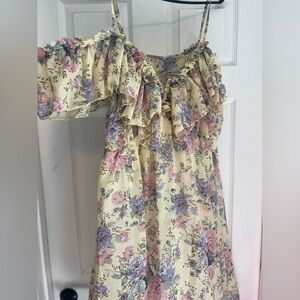 Yellow and floral off the shoulder sundress